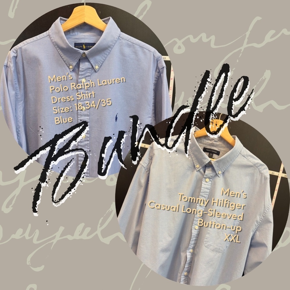 BUNDLE - Men’s Ralph Lauren and Tommy Hilfiger Long- Sleeved Button-up Shirts